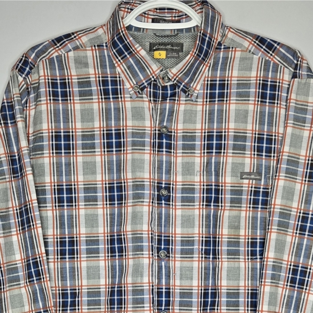 Eddie Bauer Travex Long Sleeve Button Down Shirt Men’s Medium Blue‎ Orange Plaid